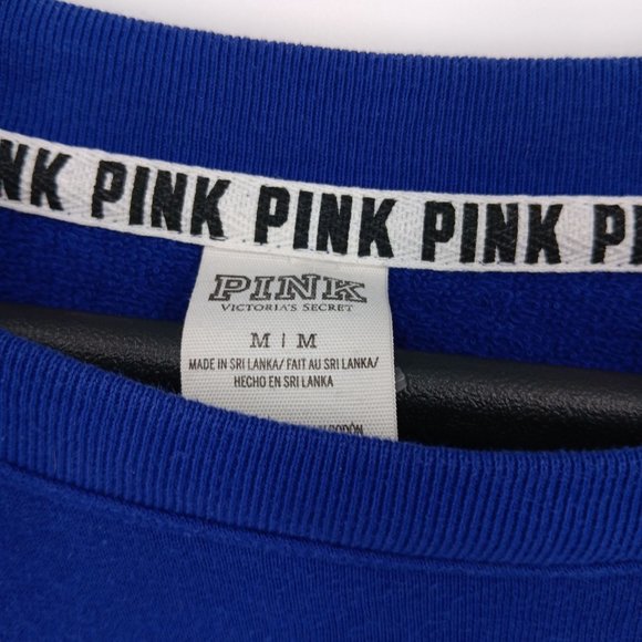 PINK VICTORIA'S  SECRET CROPPED PULLOVER BLUE SWEATSHIRT SIZE MEDIUM - Picture 8 of 9